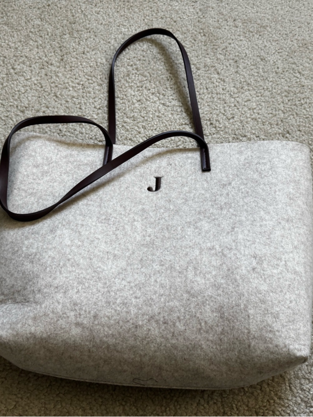Zara Cream Felt Tote with Dark Brown Straps